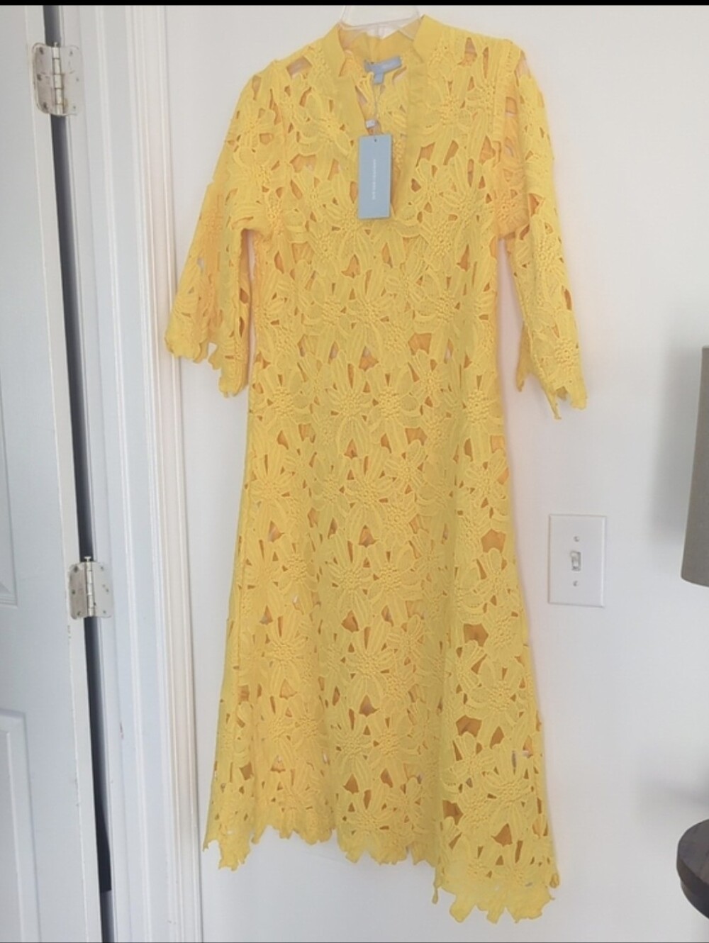 ANTONIO MELANI Yellow Crochet Midi Dress